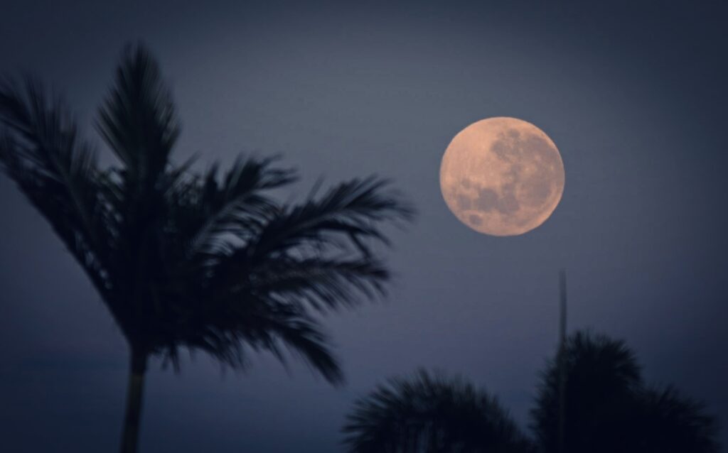 October 2023 Supermoon setting Sunshine coast Australia