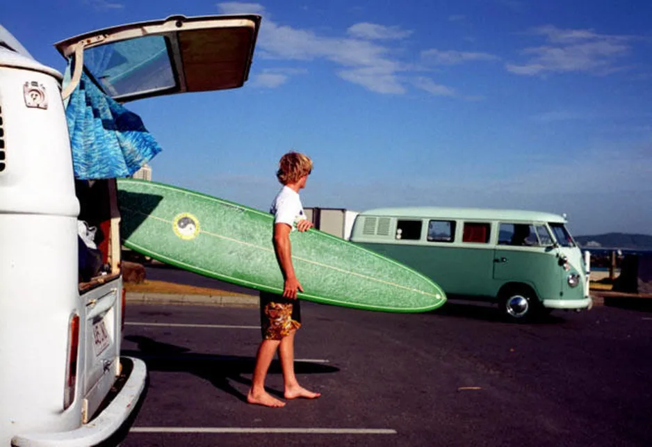 australian surf culture - surfer with kombi van